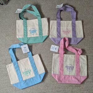 (Set of 4) Trader Joe’s Mini Canvas Tote Bags 🌸 COMPLETE 2026 Spring Pastel Set